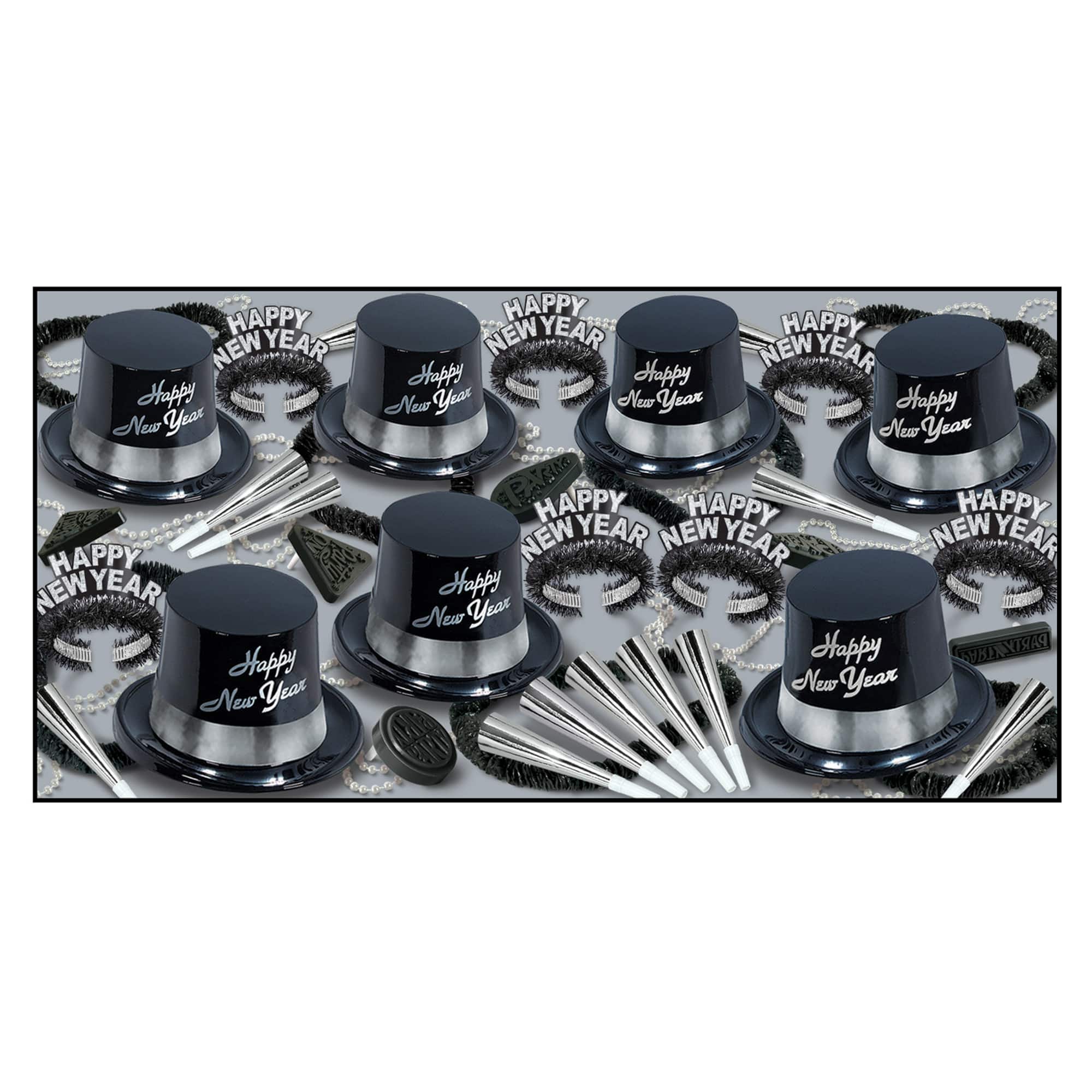 Beistle Black & Silver New Year Legacy Party Favor Kit for 50